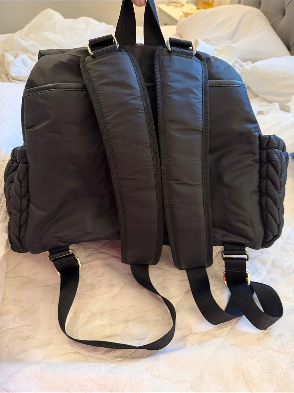 Quilted Black Puffer Backpack